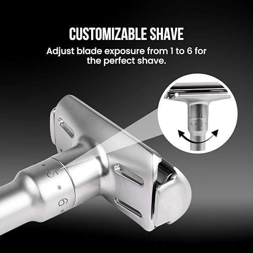 SHAVE FACTORY Rasoir ajustable sécurité + base de stationnement + ergonomique pour hommes + bain de visage + précision s