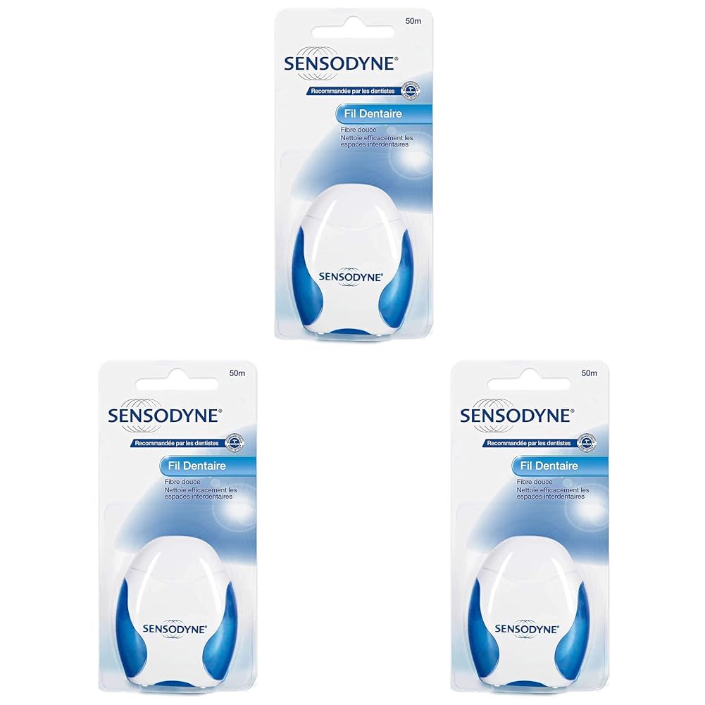 Sensodyne Fil Dentaire Pour Dents Sensibles lot de 3 x 50 Mètres pour Adults en Scène de Brushage Dentaire