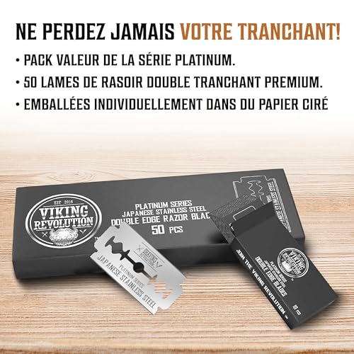Viking Revolution Lames Rasoir de Sécurité Acier Inoxydable Japonais pour Homme - Rasage Doux et Précis - Pack Lames Ras
