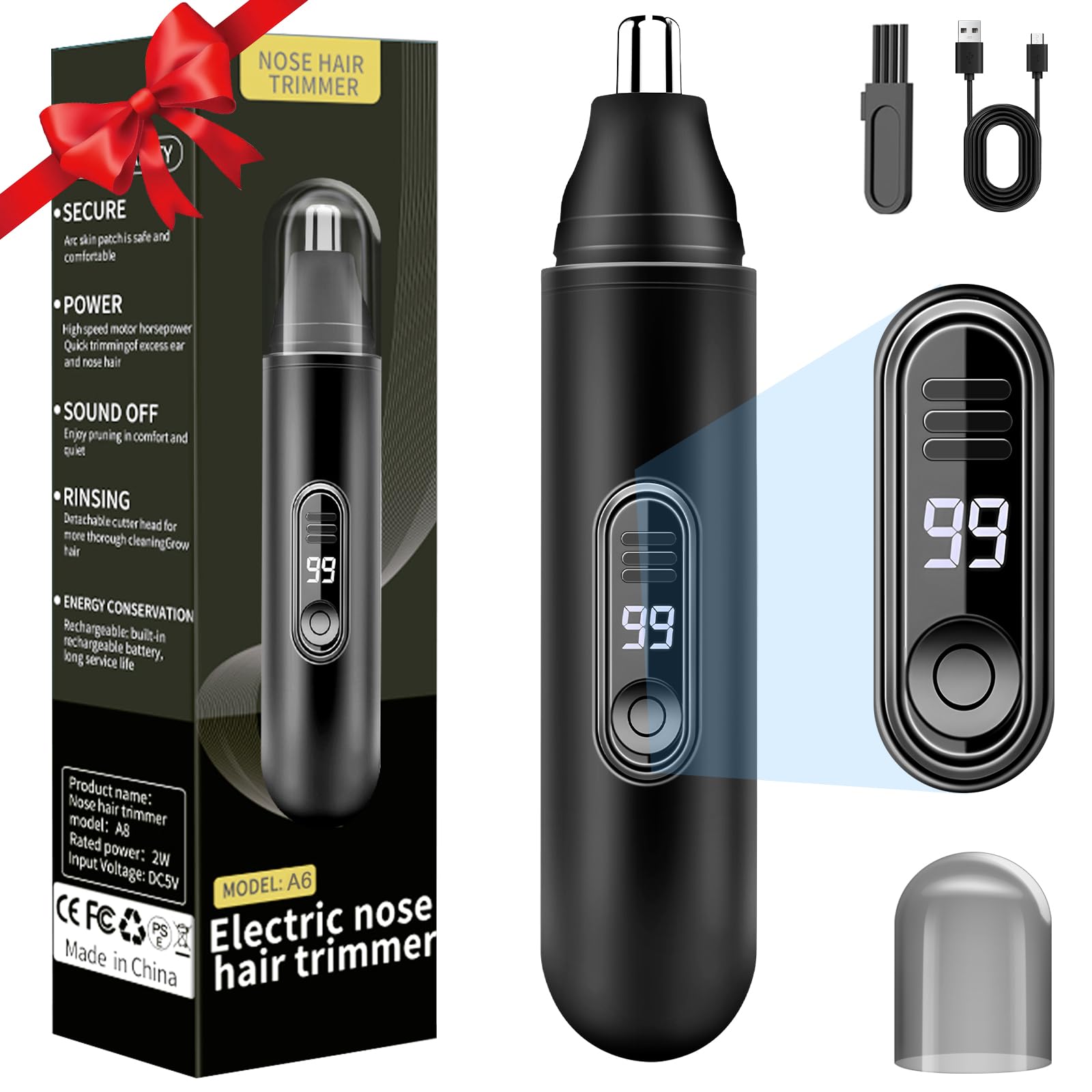 Tondeuse Nez Nez Coupe Poils Nez et Oreilles USB Rechargeable, Écran LCD, IPX7 Tondeuse Oreilles, Rasoir Nez Hommes Femm