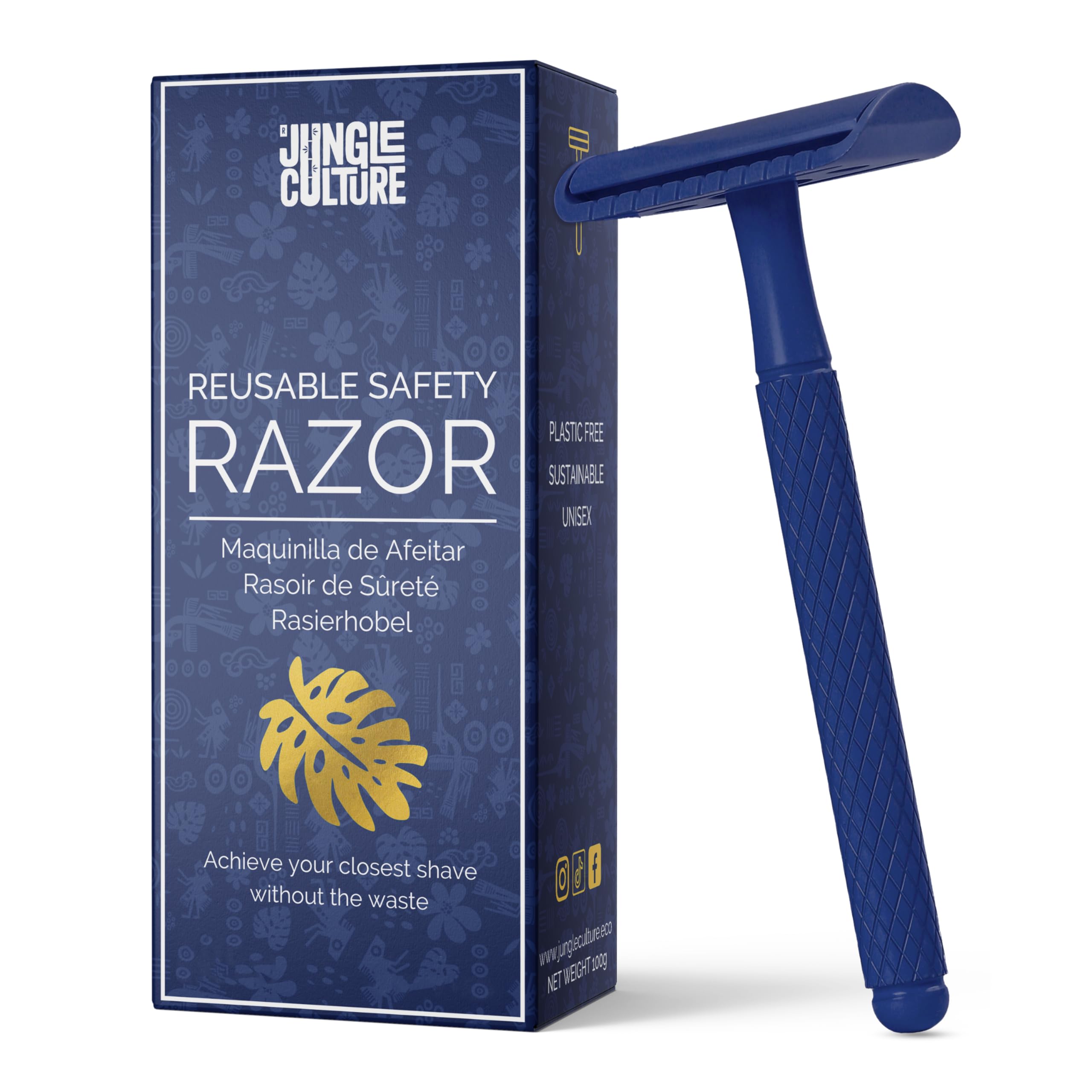 Rasoir de Sûreté Jungle Culture Femme • Métal • Double Lames • Rasage Manuel • Cadeau Zéro Déchet • Bleu Saphir